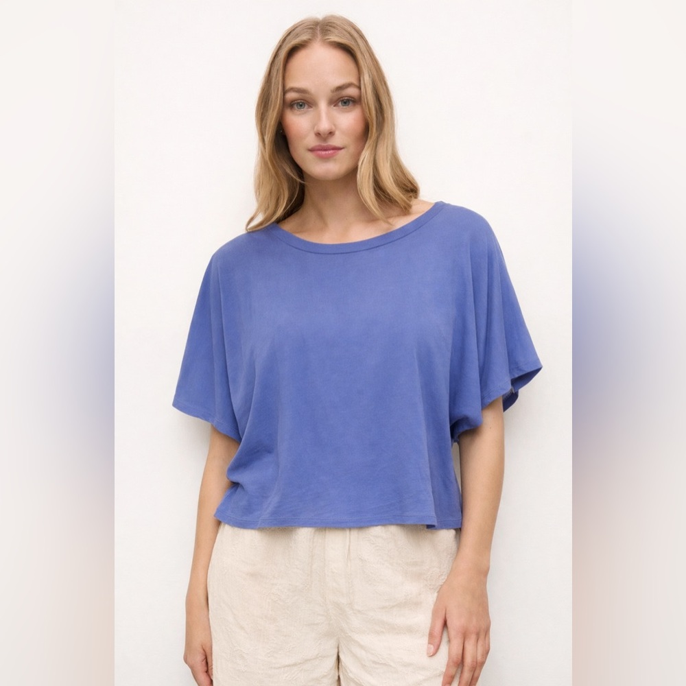 Vintage Y2K Periwinkle Blue Silk Batwing Blouse – Size Small